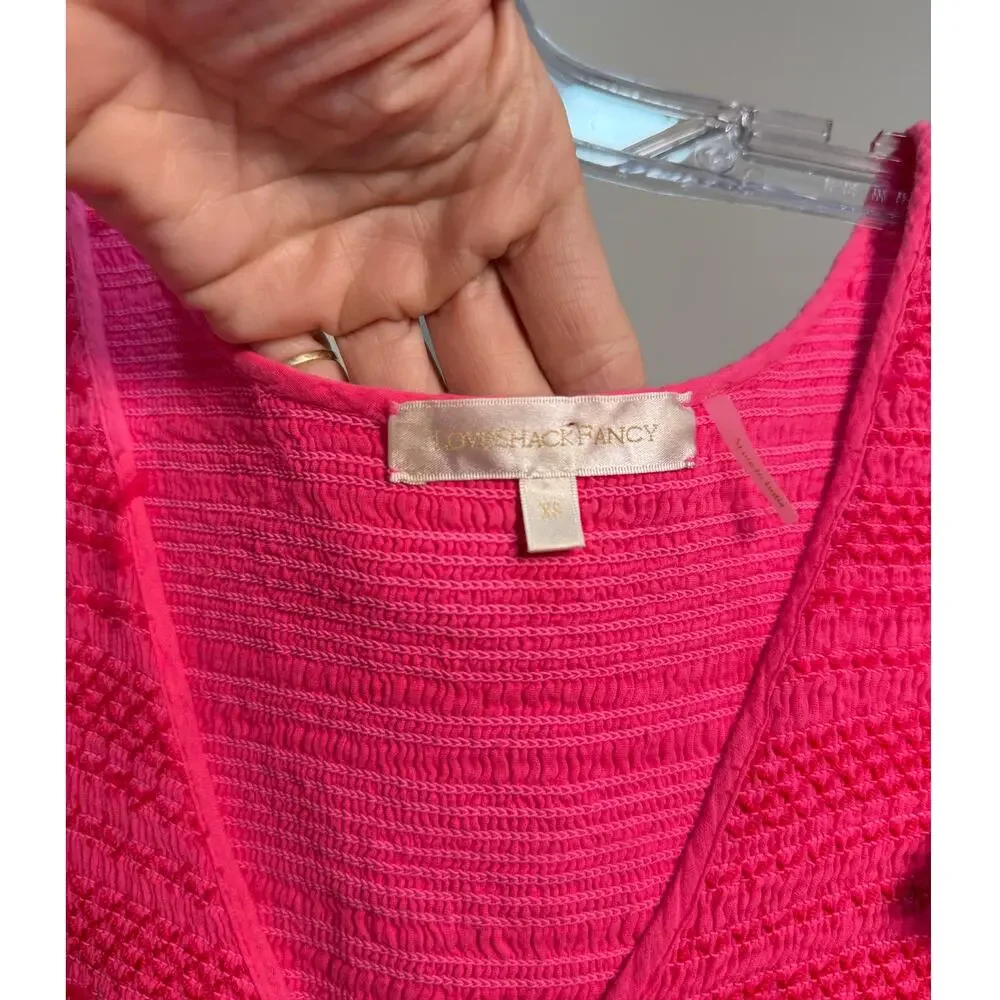 LoveShackFancy Pink Sonora Smocked Ruffle Mini Dress XS Cottagecore Coquette - Picture 5 of 6